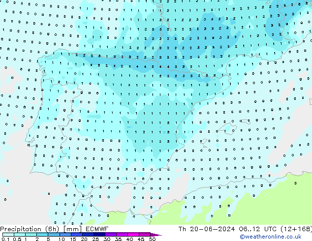 осадки (6h) ECMWF чт 20.06.2024 12 UTC