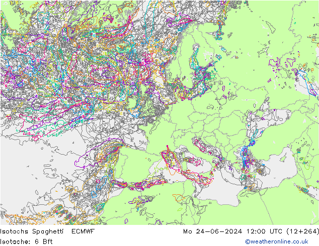 Isotachs Spaghetti ECMWF пн 24.06.2024 12 UTC