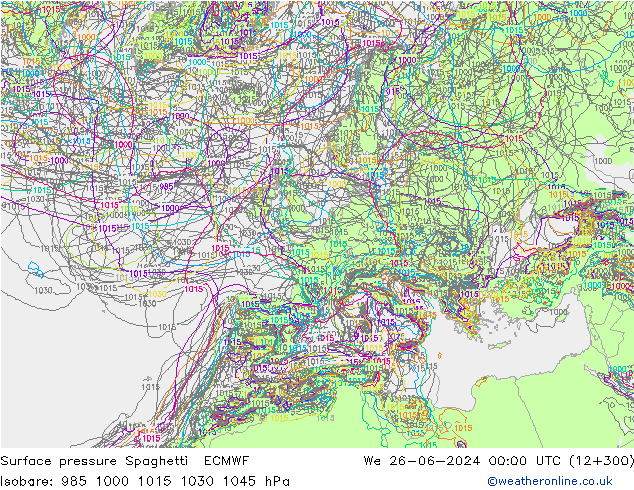 Surface pressure Spaghetti ECMWF We 26.06.2024 00 UTC