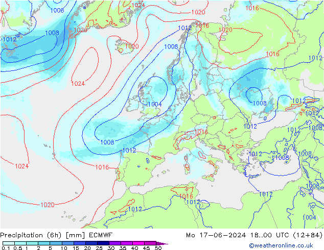 Nied. akkumuliert (6Std) ECMWF Mo 17.06.2024 00 UTC