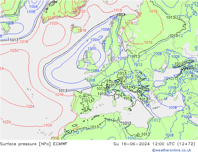 Surface pressure ECMWF Su 16.06.2024 12 UTC