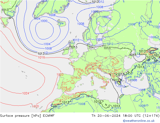 Surface pressure ECMWF Th 20.06.2024 18 UTC