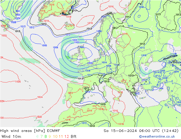 Windvelden ECMWF za 15.06.2024 06 UTC