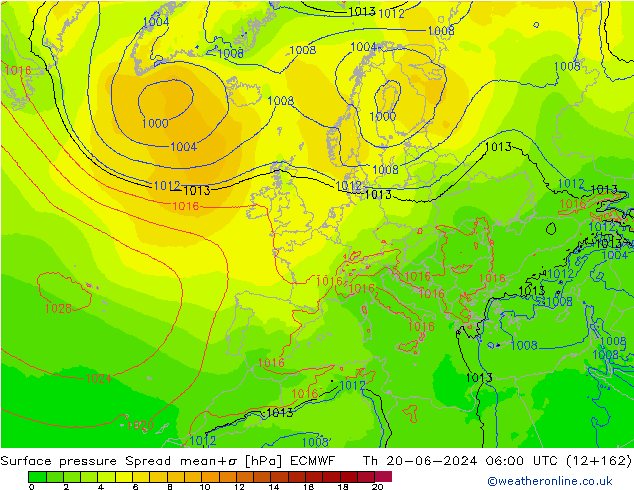 Presión superficial Spread ECMWF jue 20.06.2024 06 UTC