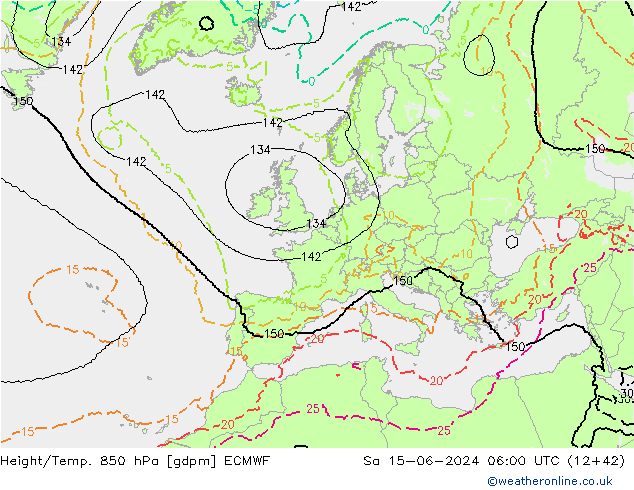 Height/Temp. 850 hPa ECMWF so. 15.06.2024 06 UTC