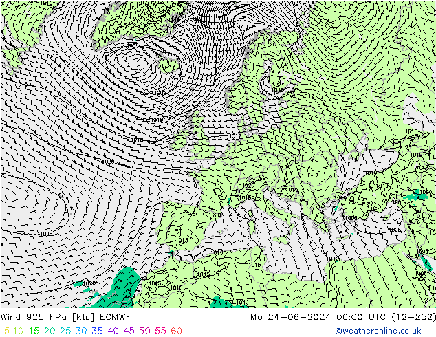 Wind 925 hPa ECMWF Mo 24.06.2024 00 UTC