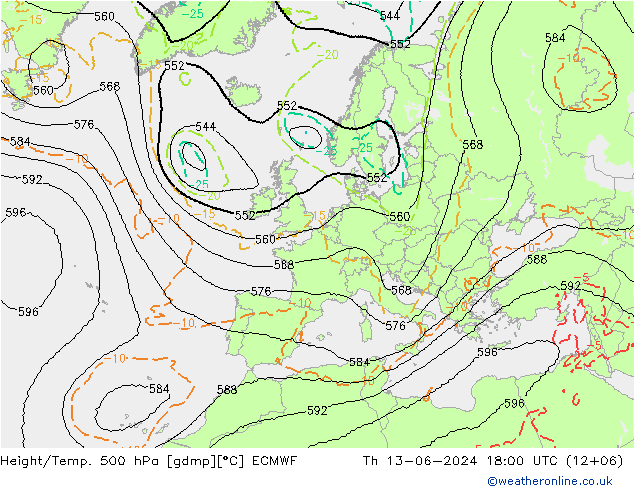 Height/Temp. 500 hPa ECMWF Do 13.06.2024 18 UTC