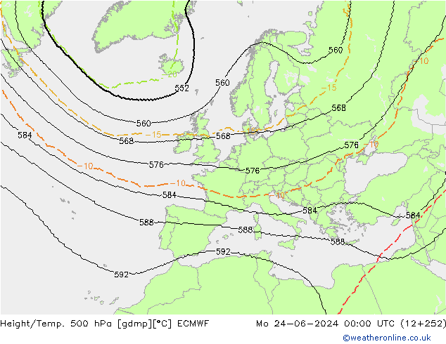 Height/Temp. 500 гПа ECMWF пн 24.06.2024 00 UTC