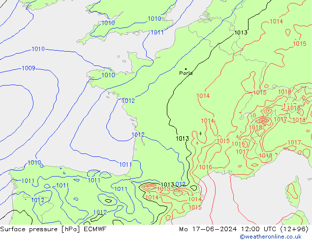 Surface pressure ECMWF Mo 17.06.2024 12 UTC