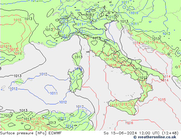 Surface pressure ECMWF Sa 15.06.2024 12 UTC