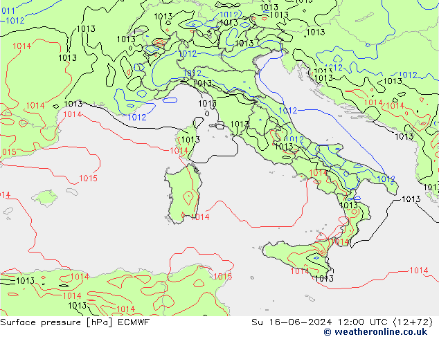 Atmosférický tlak ECMWF Ne 16.06.2024 12 UTC