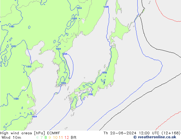 High wind areas ECMWF jue 20.06.2024 12 UTC