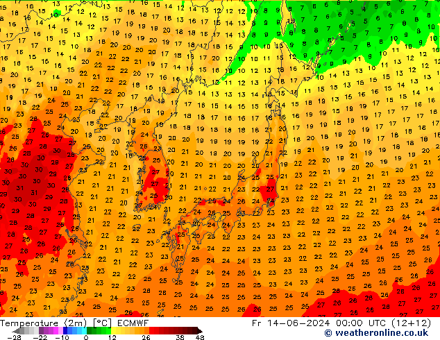 température (2m) ECMWF ven 14.06.2024 00 UTC