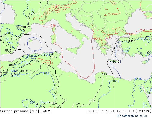 Pressione al suolo ECMWF mar 18.06.2024 12 UTC
