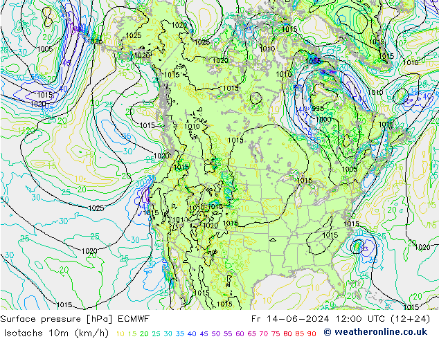 Isotachen (km/h) ECMWF Fr 14.06.2024 12 UTC