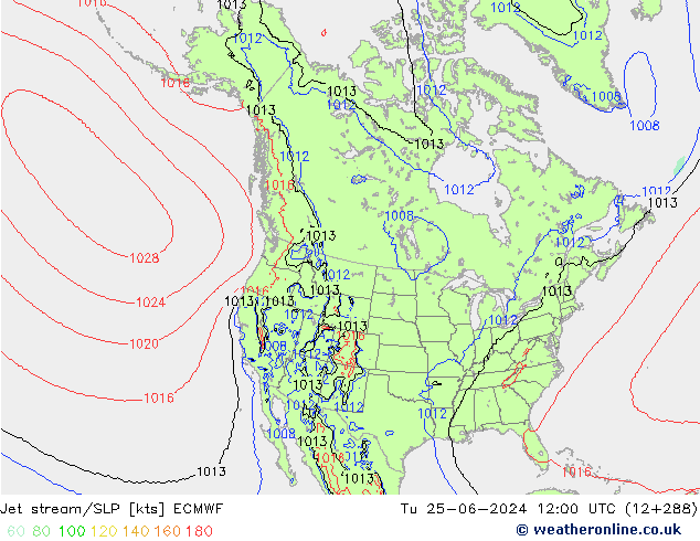 Straalstroom/SLP ECMWF di 25.06.2024 12 UTC