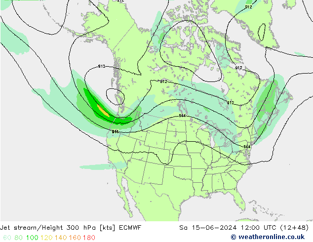 Prąd strumieniowy ECMWF so. 15.06.2024 12 UTC