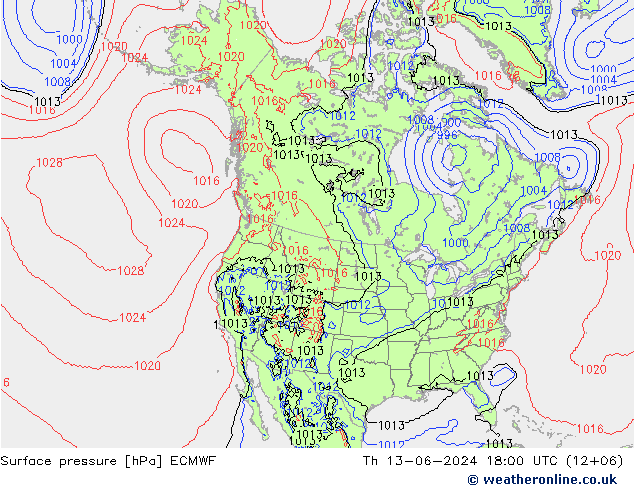 приземное давление ECMWF чт 13.06.2024 18 UTC