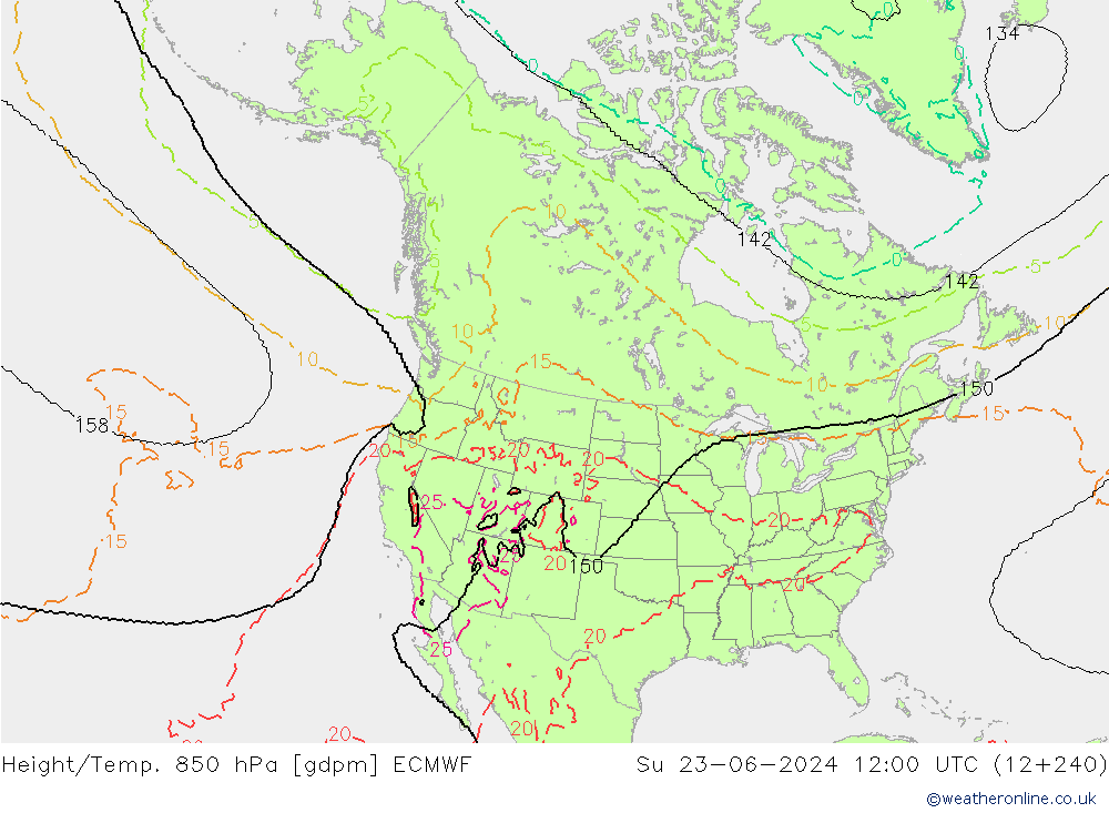 Height/Temp. 850 hPa ECMWF Su 23.06.2024 12 UTC