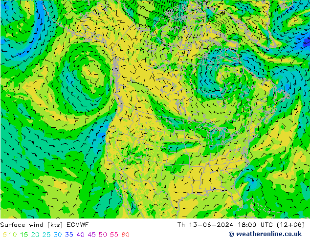 Surface wind ECMWF Th 13.06.2024 18 UTC