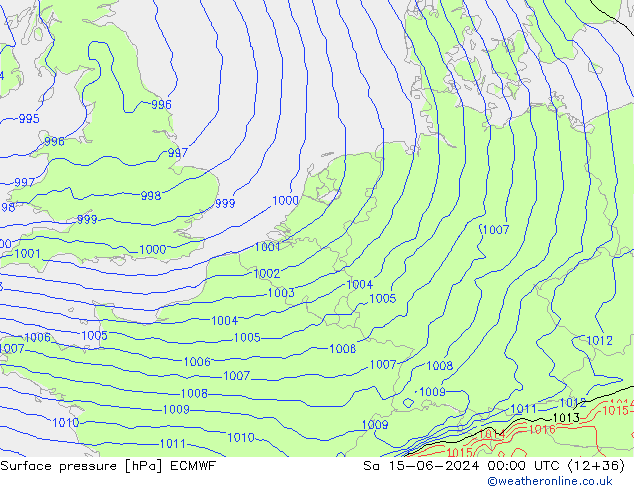 Bodendruck ECMWF Sa 15.06.2024 00 UTC