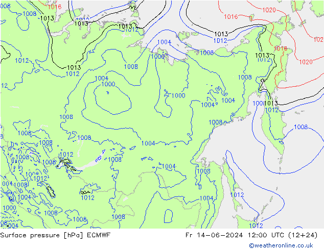 pressão do solo ECMWF Sex 14.06.2024 12 UTC