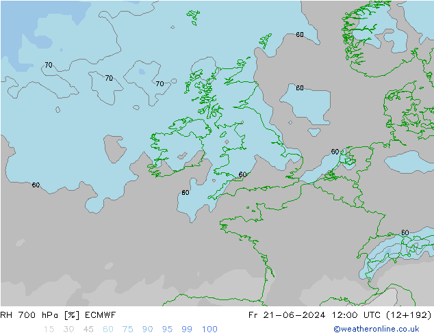 RH 700 hPa ECMWF ven 21.06.2024 12 UTC