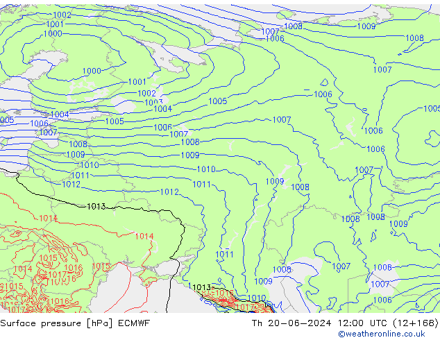 Atmosférický tlak ECMWF Čt 20.06.2024 12 UTC