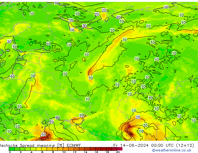 Isotachen Spread ECMWF vr 14.06.2024 00 UTC