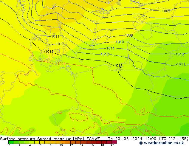 Surface pressure Spread ECMWF Th 20.06.2024 12 UTC