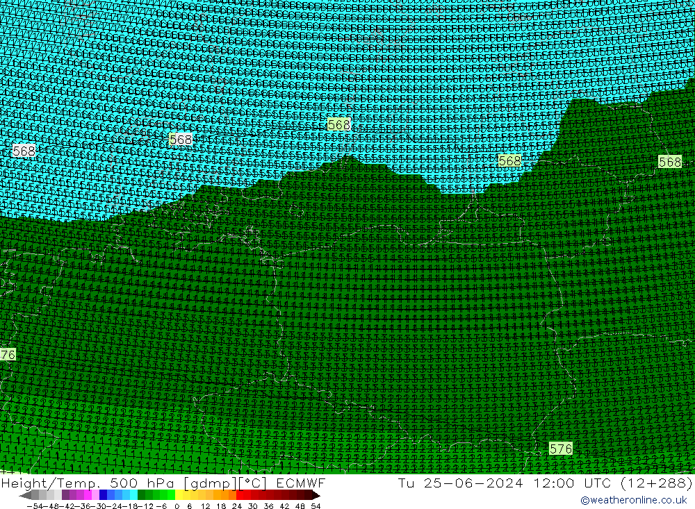 Height/Temp. 500 hPa ECMWF  25.06.2024 12 UTC