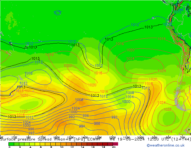 приземное давление Spread ECMWF ср 19.06.2024 12 UTC