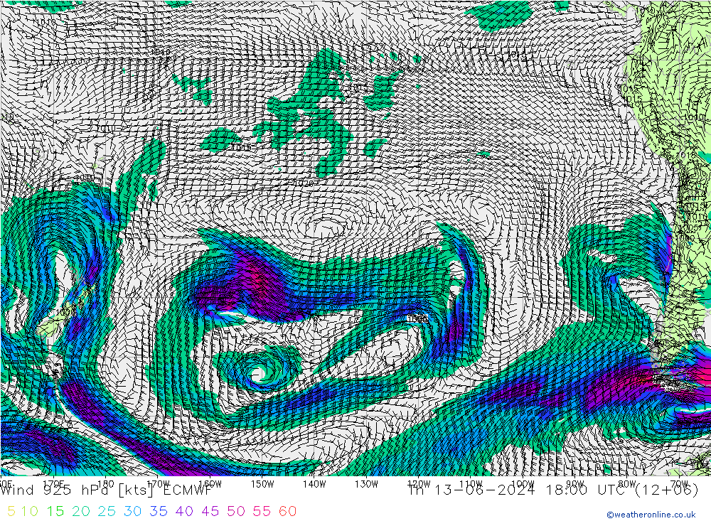 Vento 925 hPa ECMWF Qui 13.06.2024 18 UTC