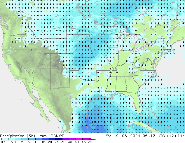 Precipitação (6h) ECMWF Qua 19.06.2024 12 UTC