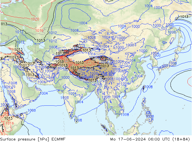 Atmosférický tlak ECMWF Po 17.06.2024 06 UTC