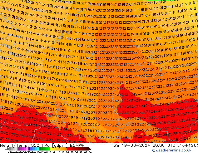 Height/Temp. 850 hPa ECMWF We 19.06.2024 00 UTC