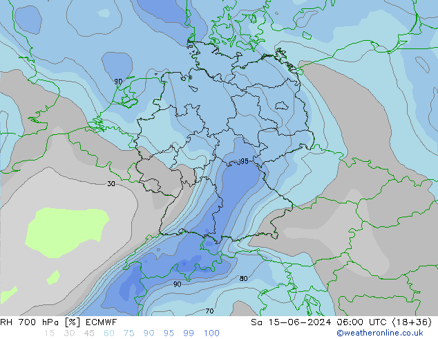 RH 700 hPa ECMWF Sa 15.06.2024 06 UTC