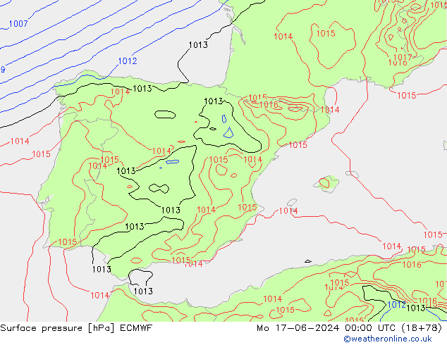 Surface pressure ECMWF Mo 17.06.2024 00 UTC