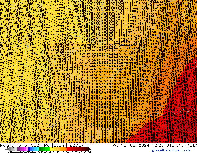 Height/Temp. 850 hPa ECMWF We 19.06.2024 12 UTC