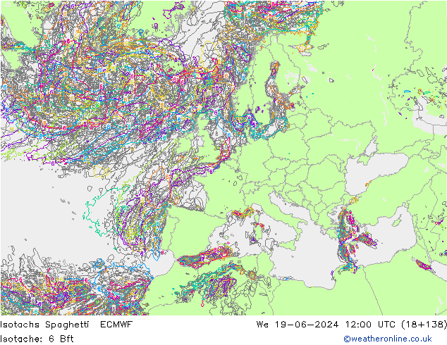 Isotaca Spaghetti ECMWF mié 19.06.2024 12 UTC