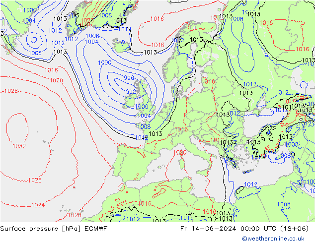 Bodendruck ECMWF Fr 14.06.2024 00 UTC