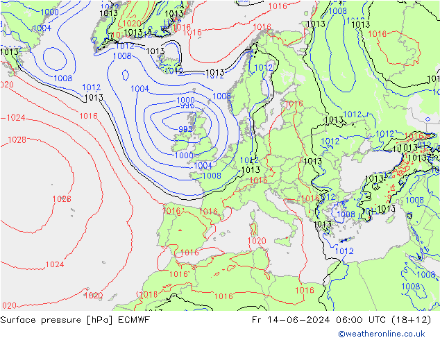 Bodendruck ECMWF Fr 14.06.2024 06 UTC