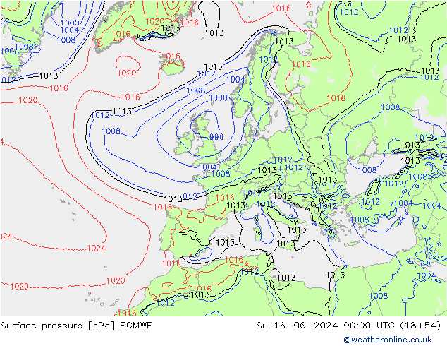 Bodendruck ECMWF So 16.06.2024 00 UTC