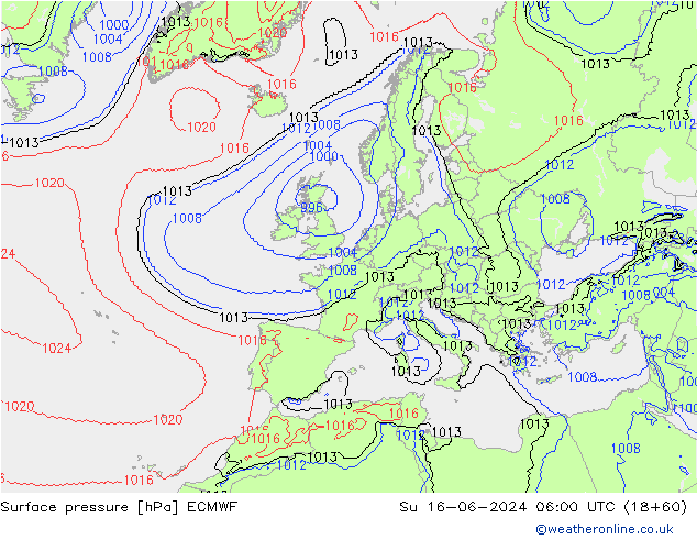 Surface pressure ECMWF Su 16.06.2024 06 UTC