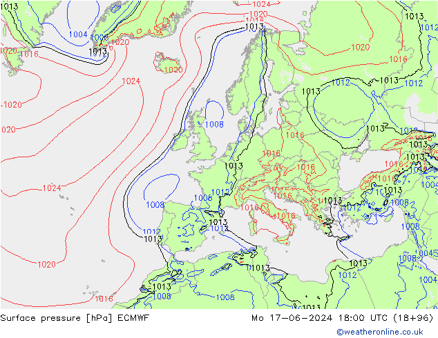 Surface pressure ECMWF Mo 17.06.2024 18 UTC