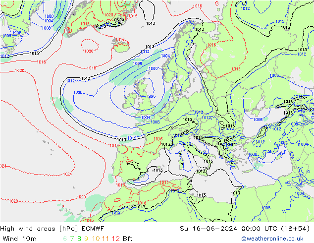 High wind areas ECMWF Ne 16.06.2024 00 UTC