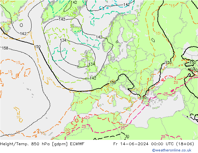 Height/Temp. 850 hPa ECMWF Fr 14.06.2024 00 UTC