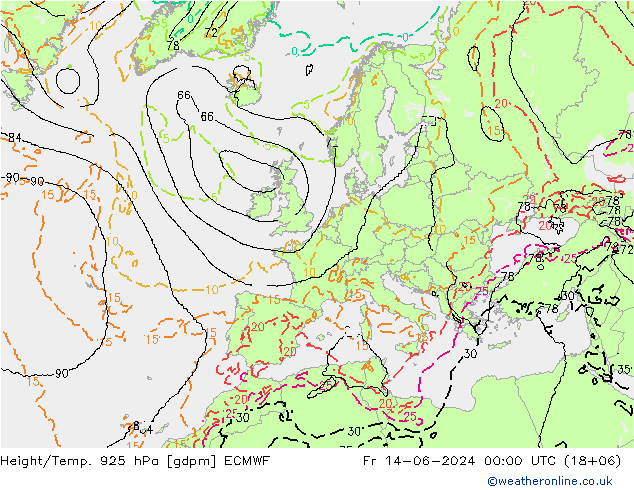 Height/Temp. 925 гПа ECMWF пт 14.06.2024 00 UTC