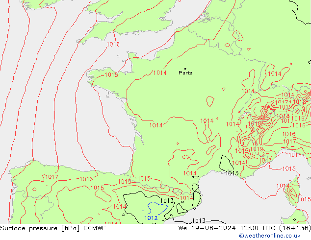 Pressione al suolo ECMWF mer 19.06.2024 12 UTC