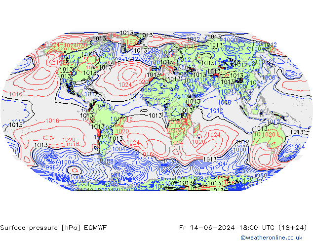 Bodendruck ECMWF Fr 14.06.2024 18 UTC
